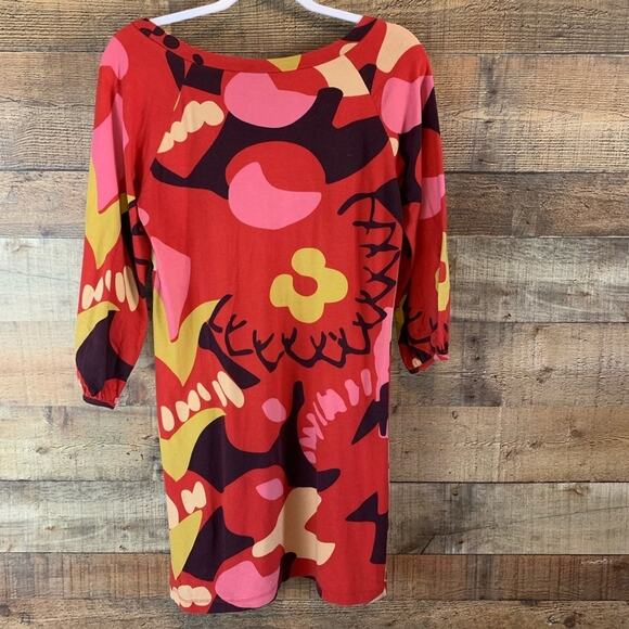 French Connection Red Bold Floral Crop Sleeve Dress Size 6 - Picture 3 of 5